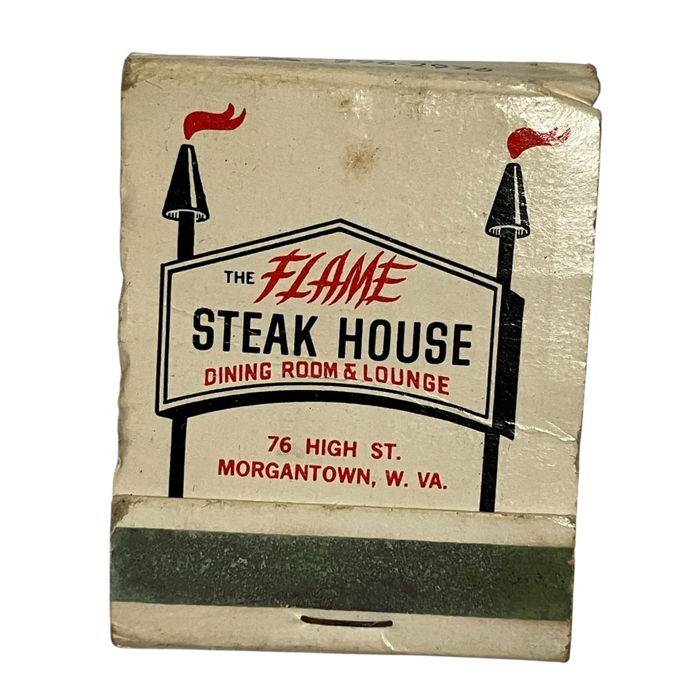 The Flame Steak House Restaurant Morgantown WV Vintage Matchbook Adverting